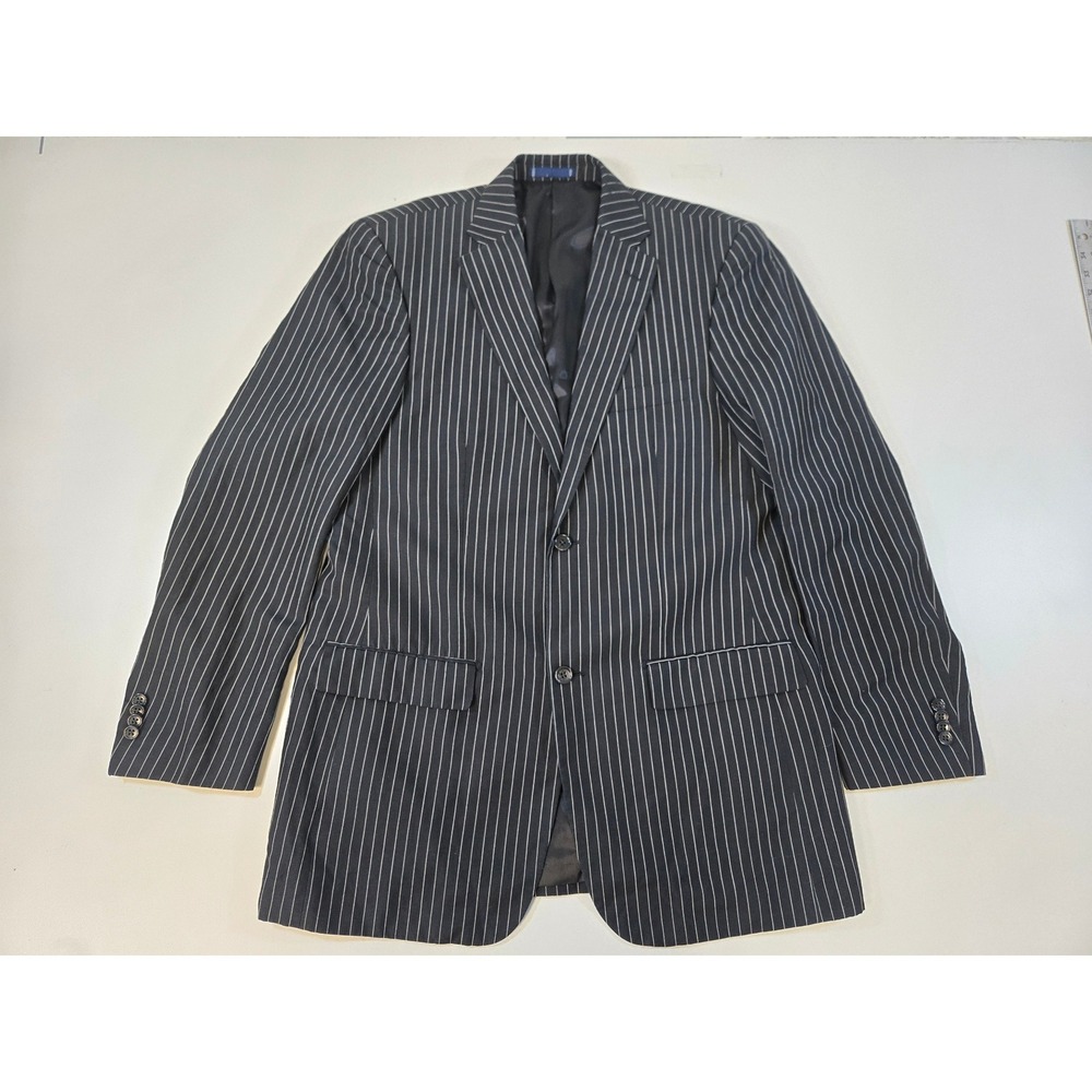 Paul Fredrick Mens 41L Pinstripe Blazer Linen Wool Blend Black Blazer JMJ150W